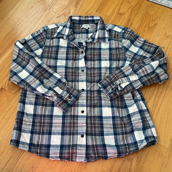 L.L. Bean Women's Plaid Flannel Shirt Relaxed Fit Size Large Blue/Tan - Picture 1 of 8